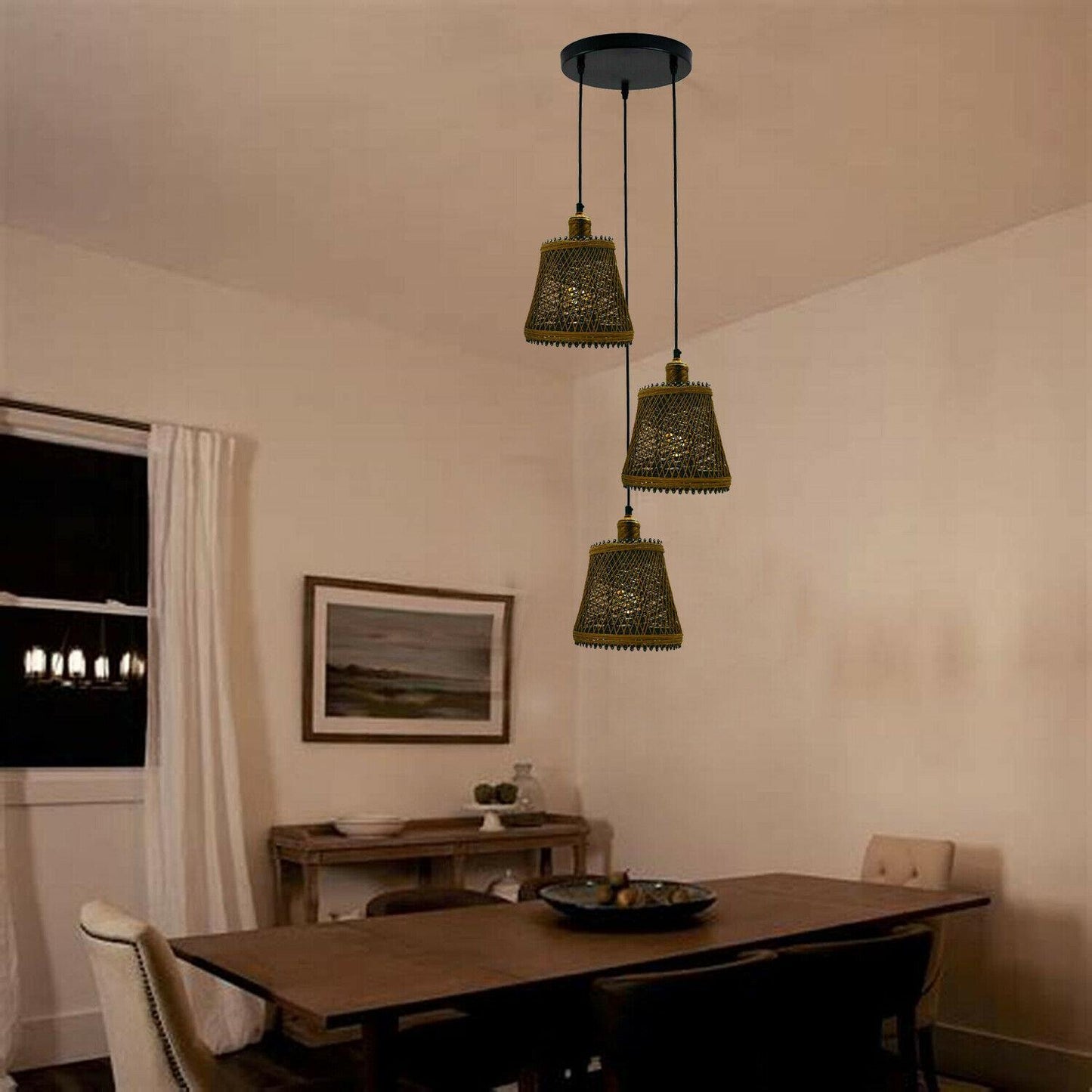 Harlan Triple Rattan Basket Pendant Light