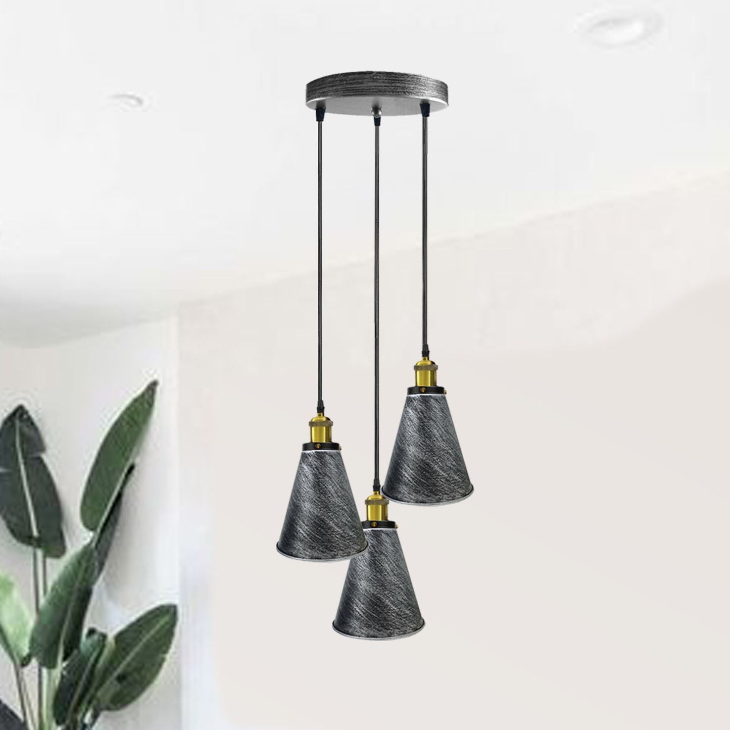Retro Industrial 3- Head Vintage Round Base Pendant Ceiling