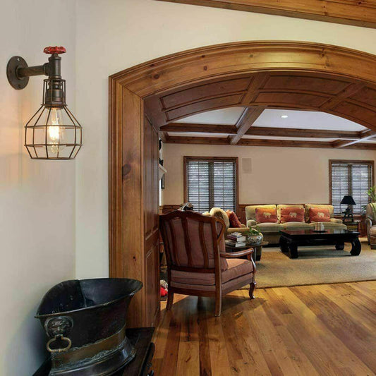 Modern Industrial Retro Vintage Style Pipe Cage Wall Light