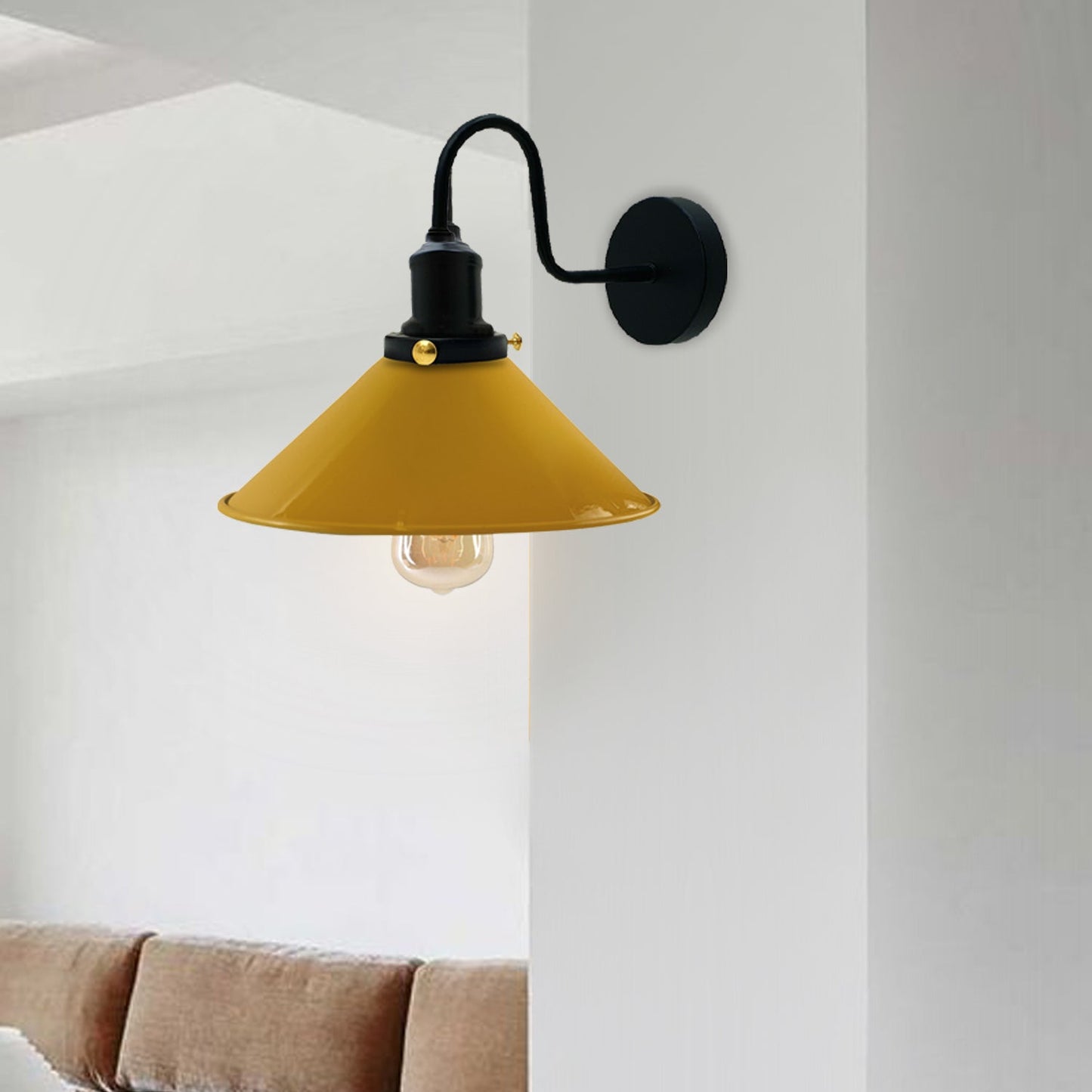 Industrial Vintage Swan Neck Indoor Sconce Metal Cone Yellow
