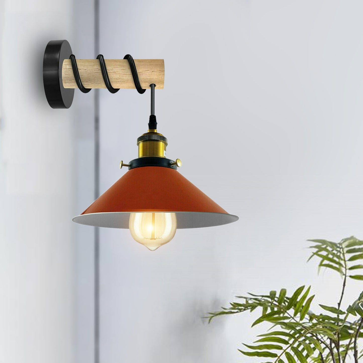 Modern Combined Solid Wooden Arm Metal Shade wall sconce