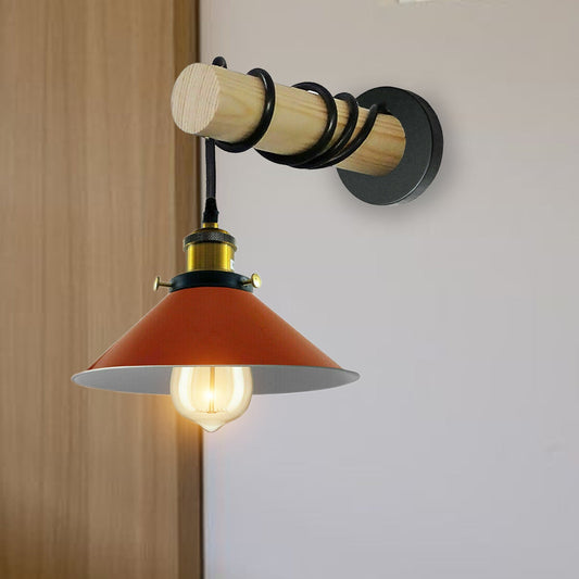 Modern Combined Solid Wooden Arm Metal Shade wall sconce
