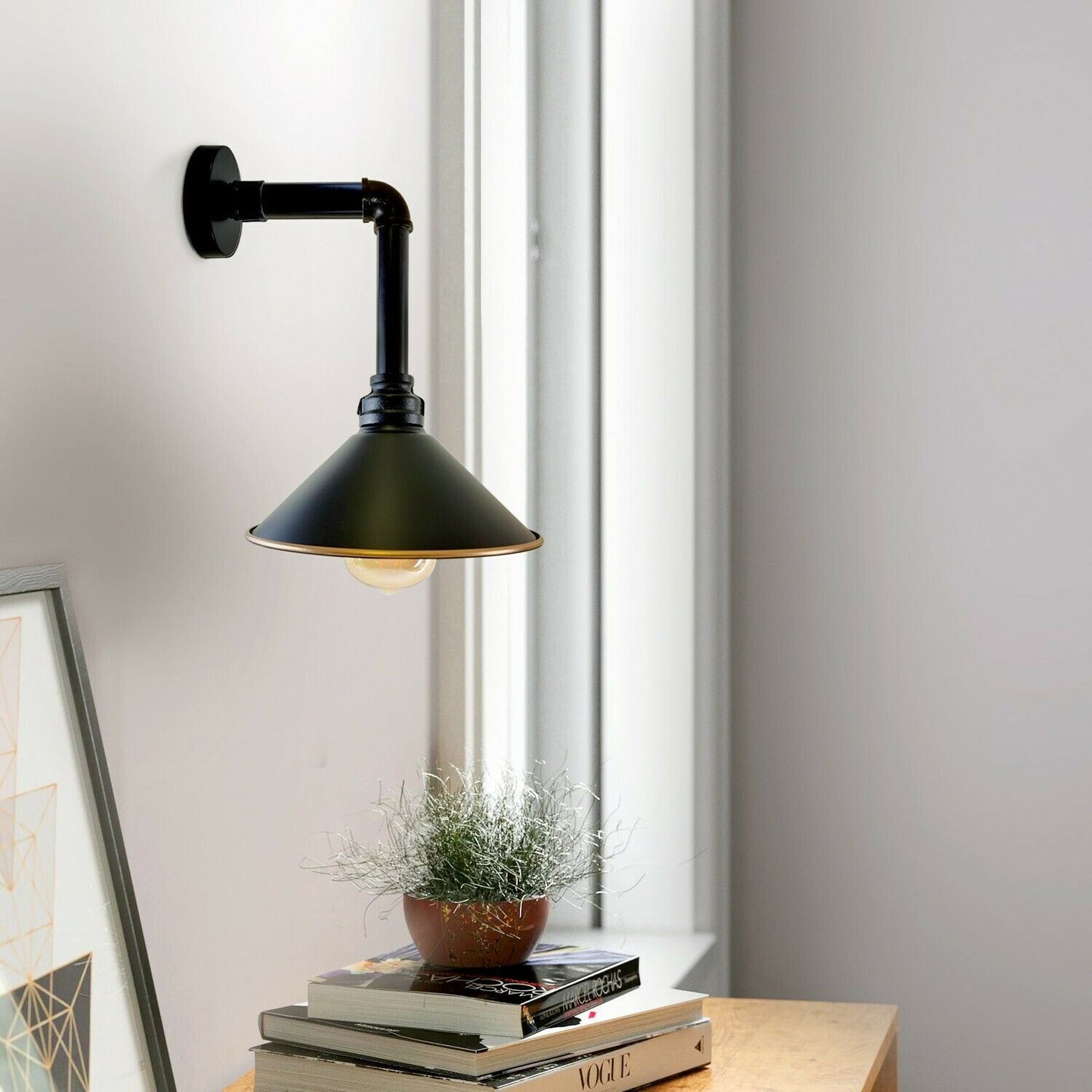 Industrial Vintage Retro Pipe Sconces Wall Light dome black Shade