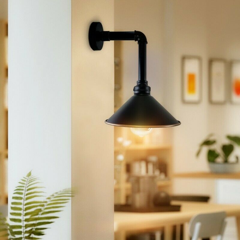 Industrial Vintage Retro Pipe Sconces Wall Light dome black Shade
