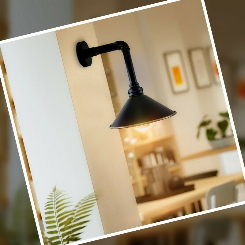 Industrial Vintage Retro Pipe Sconces Wall Light dome black Shade