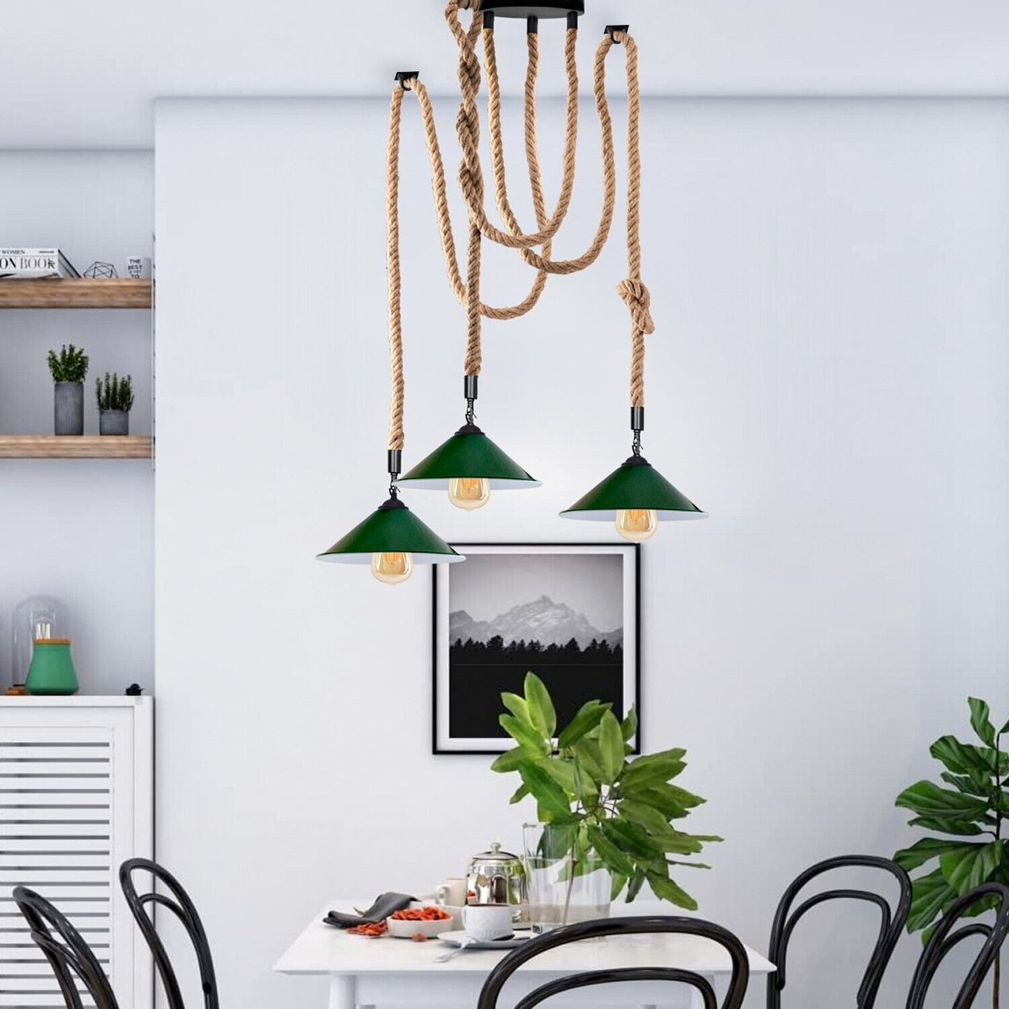 Industrial vintage Retio 3 Head Hemp Spider Chandelier Cone Green