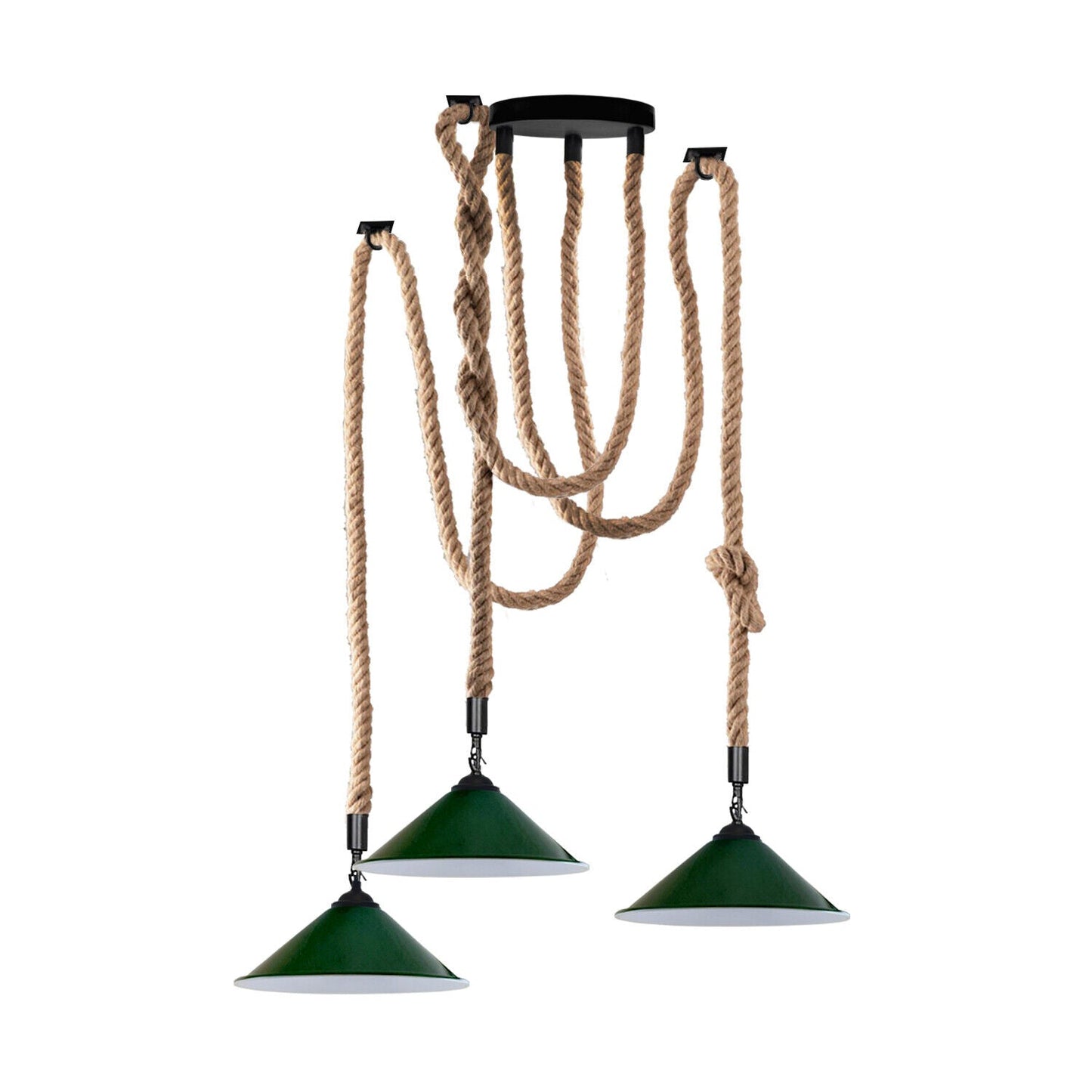Industrial vintage Retio 3 Head Hemp Spider Chandelier Cone Green