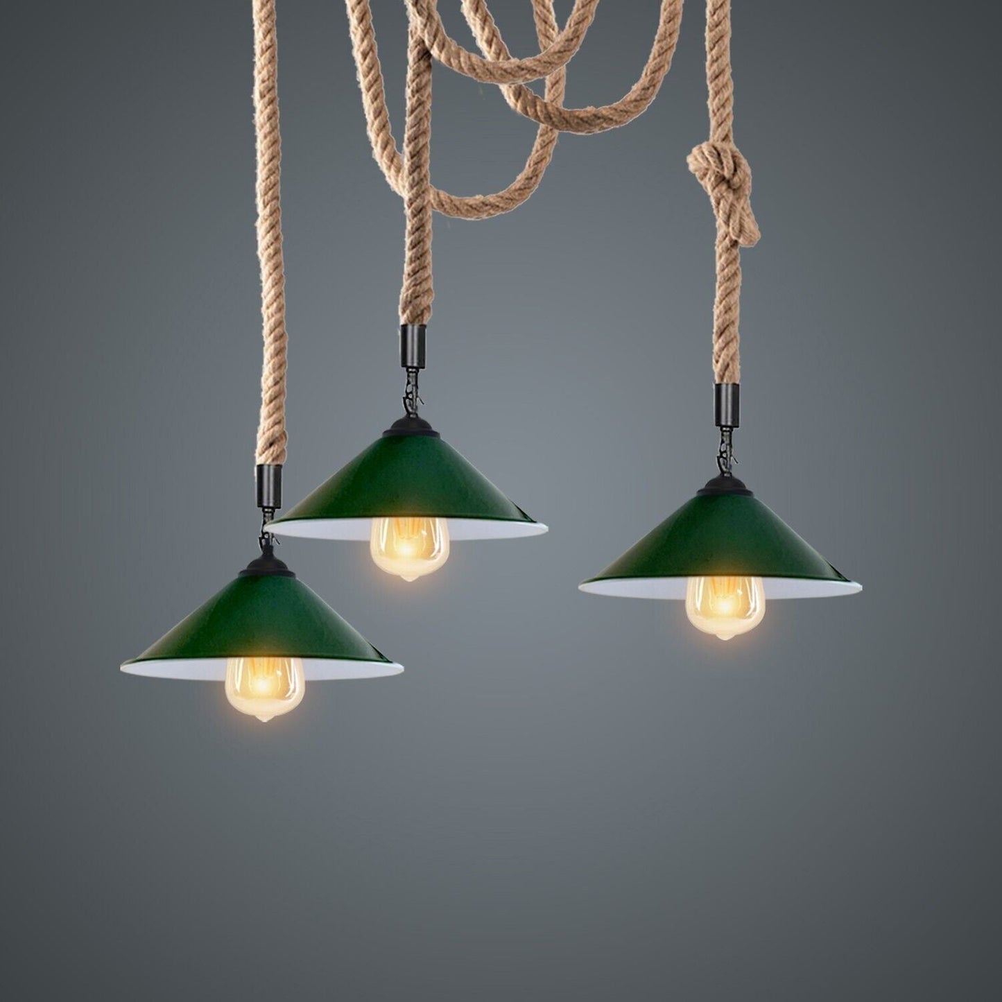 Industrial vintage Retio 3 Head Hemp Spider Chandelier Cone Green