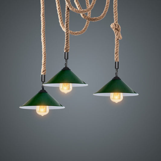 Sea Green Soft Industrial 3 Head Hemp Ceiling Light