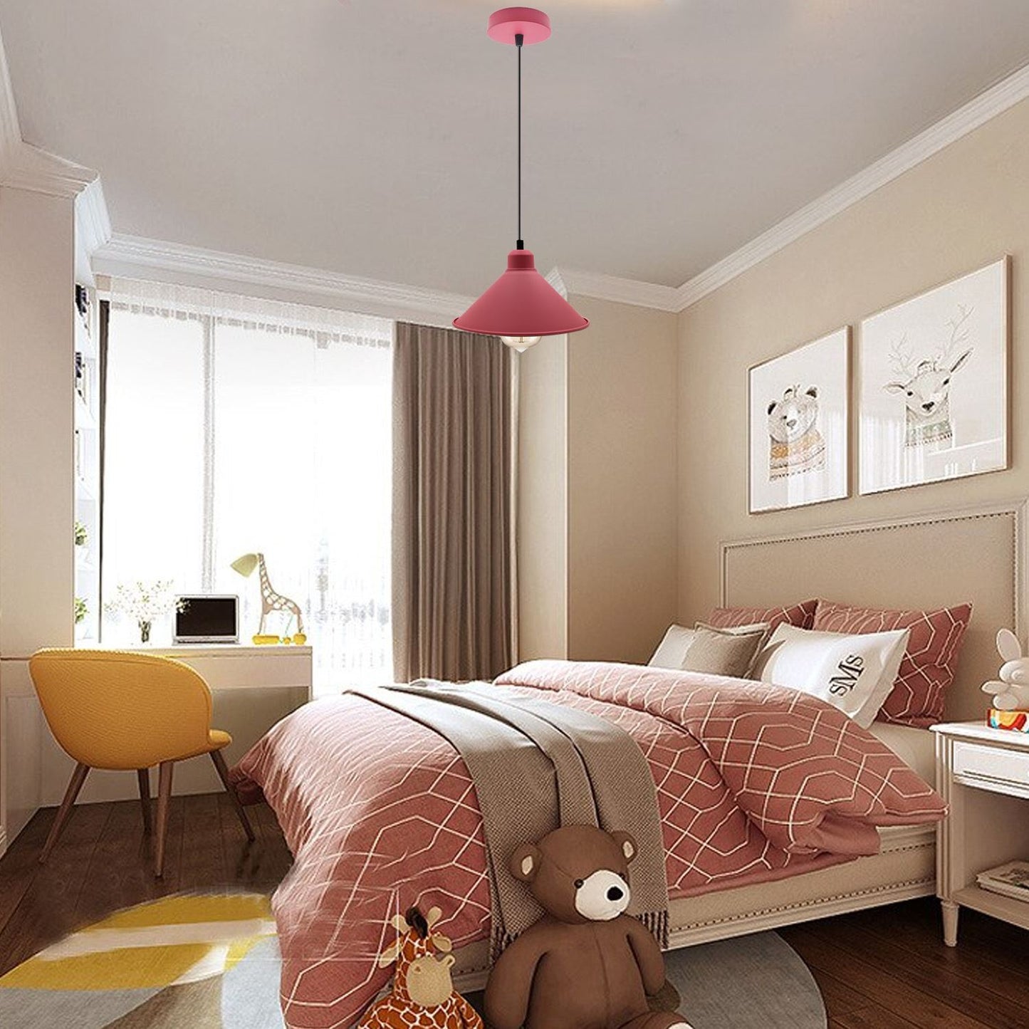 Pink Retro Industrial Hanging Ceiling Cone Shade