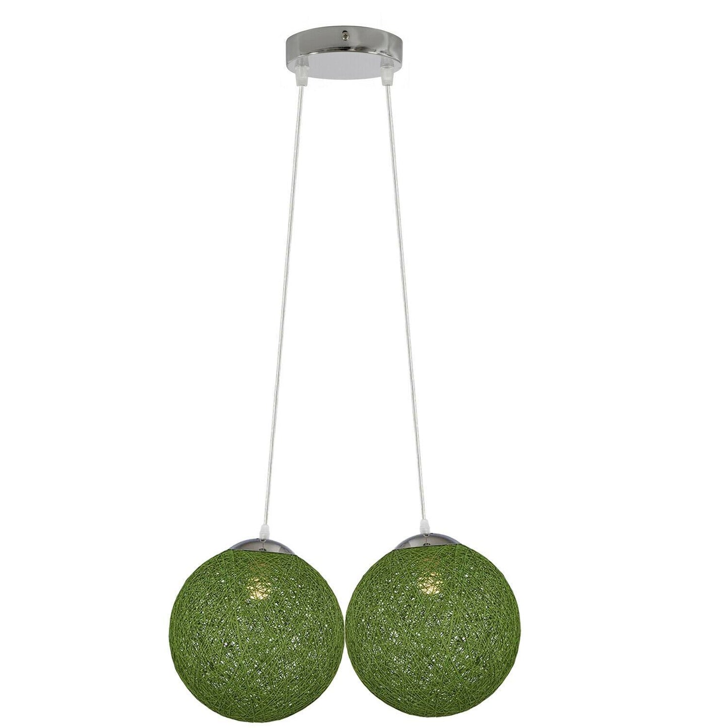 Modern Rattan Pendant Two Wicker Woven Ball Globes
