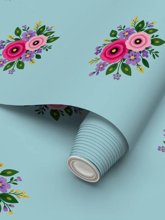 Posy Riot Wallpaper - Rose Eleanor - Sea Cloud