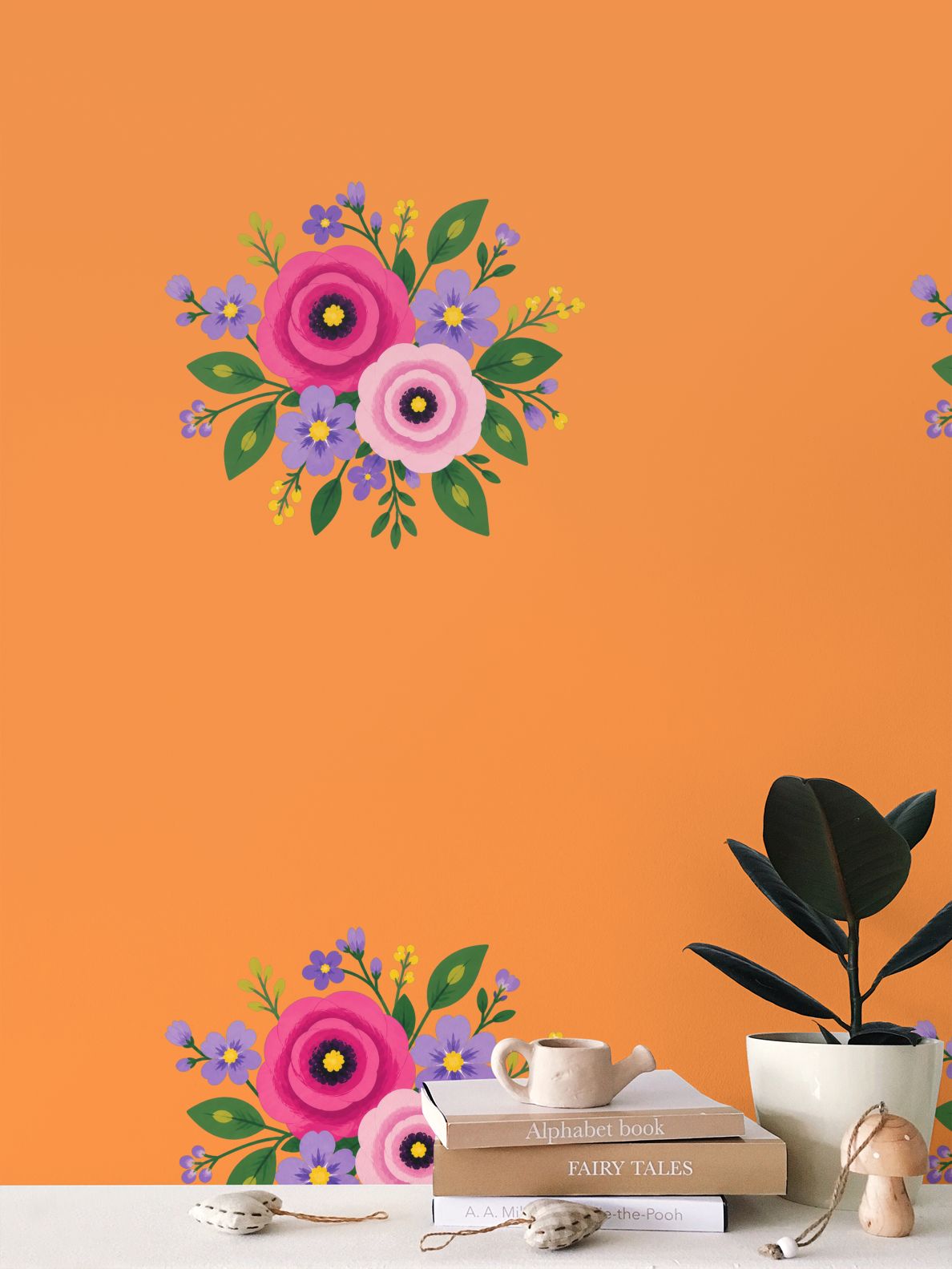 Posy Riot Wallpaper - Rose Eleanor - Orange