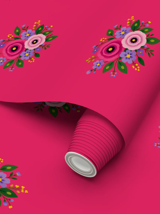 Posy Riot Wallpaper - Rose Eleanor - Hot Pink