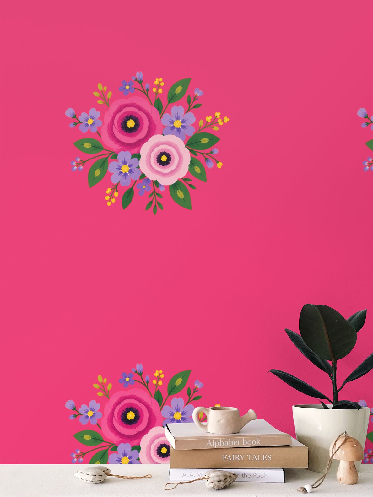 Posy Riot Wallpaper - Rose Eleanor - Hot Pink