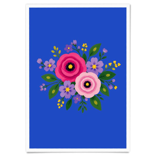 Posy Riot A3 Art Print - Rose Eleanor - Colbalt