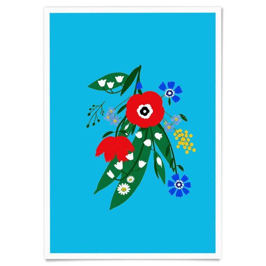 Posy Riot A3 Art Print - Poppy Ardevora - Turquoise