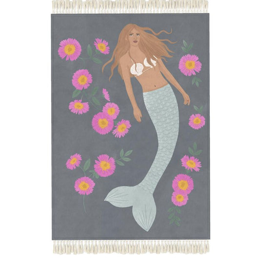 Senara - Mermaid Fringed Velvet Rug - Storm