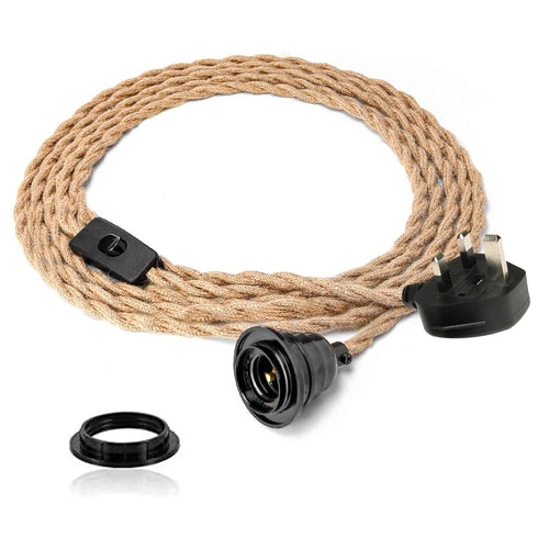 Rowan 2M Plug In Pendant Light With Black Holder & Hemp Cord - Loving You Back ❤️– Free P&P