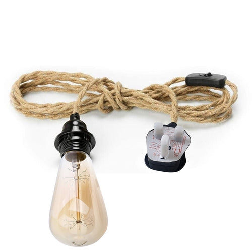 Rowan 2M Plug In Pendant Light With Black Holder & Hemp Cord - Loving You Back ❤️– Free P&P