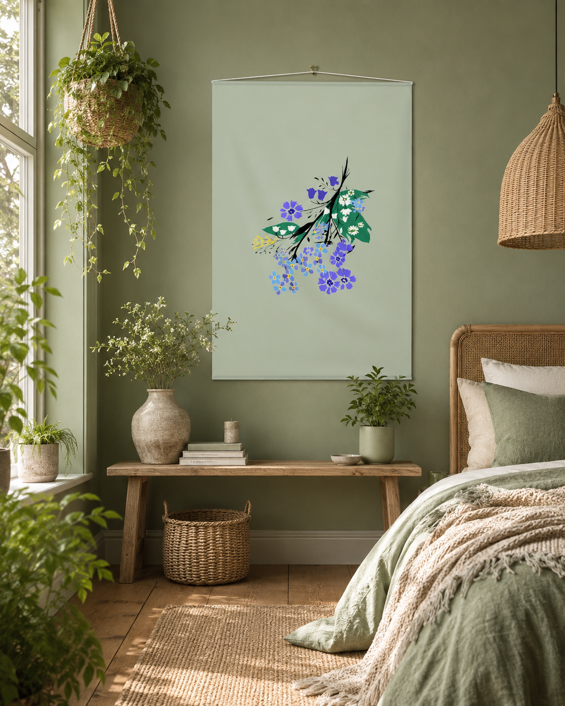 Posy Riot - Eva May - Large Fabric Wall Hanging - Sage