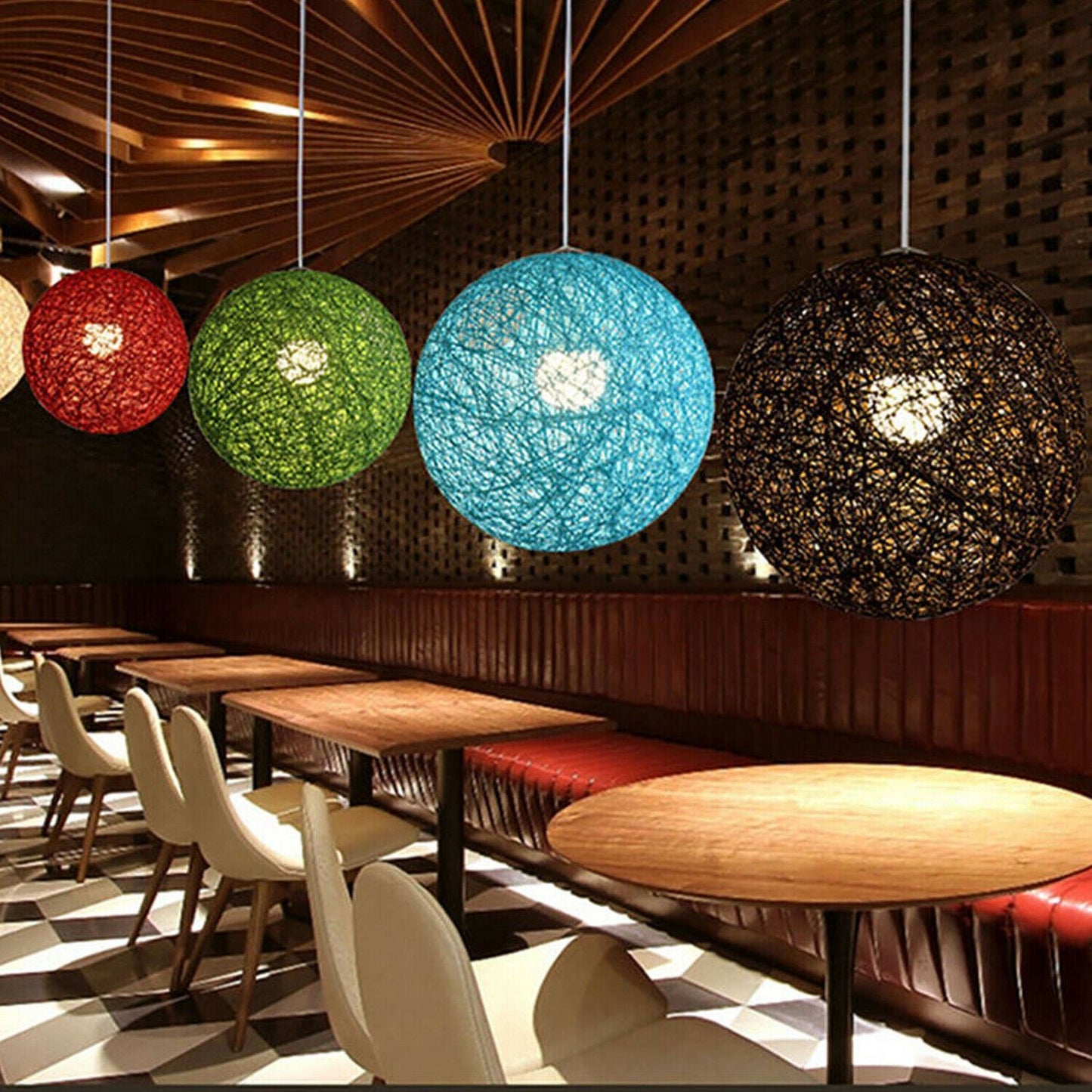Modern Rattan Pendant Two Wicker Woven Ball Globes