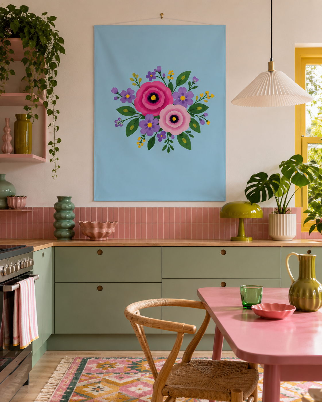 Posy Riot - Rose Eleanor- Large Fabric Wall Hanging - Opal