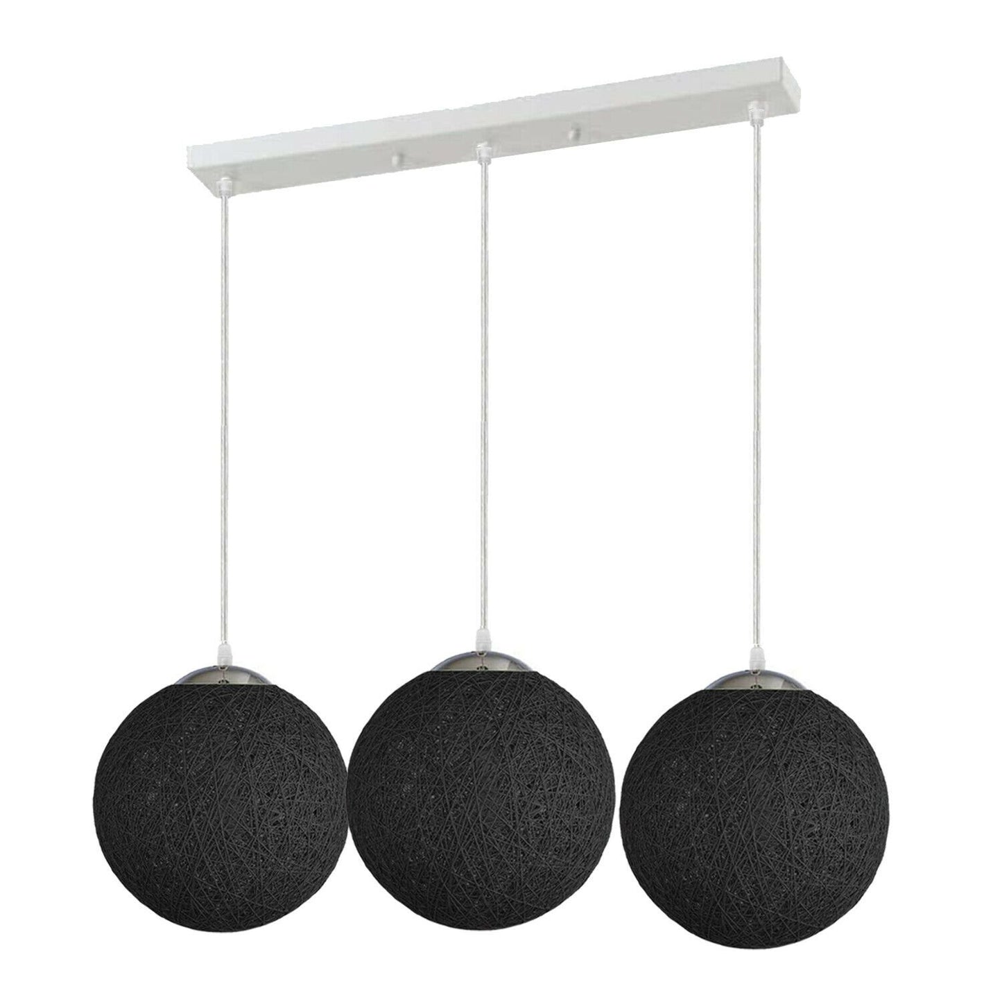 Black 3 Outlet Pendant Woven Rattan Dome Pendant Strip