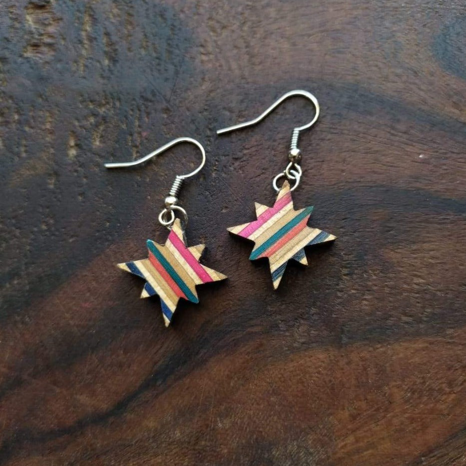 Starry Eyes Recycled Skateboard Earrings