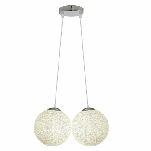 Modern Rattan Pendant Two Wicker Woven Ball Globes