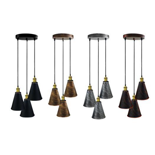 Retro Industrial 3- Head Vintage Round Base Pendant Ceiling