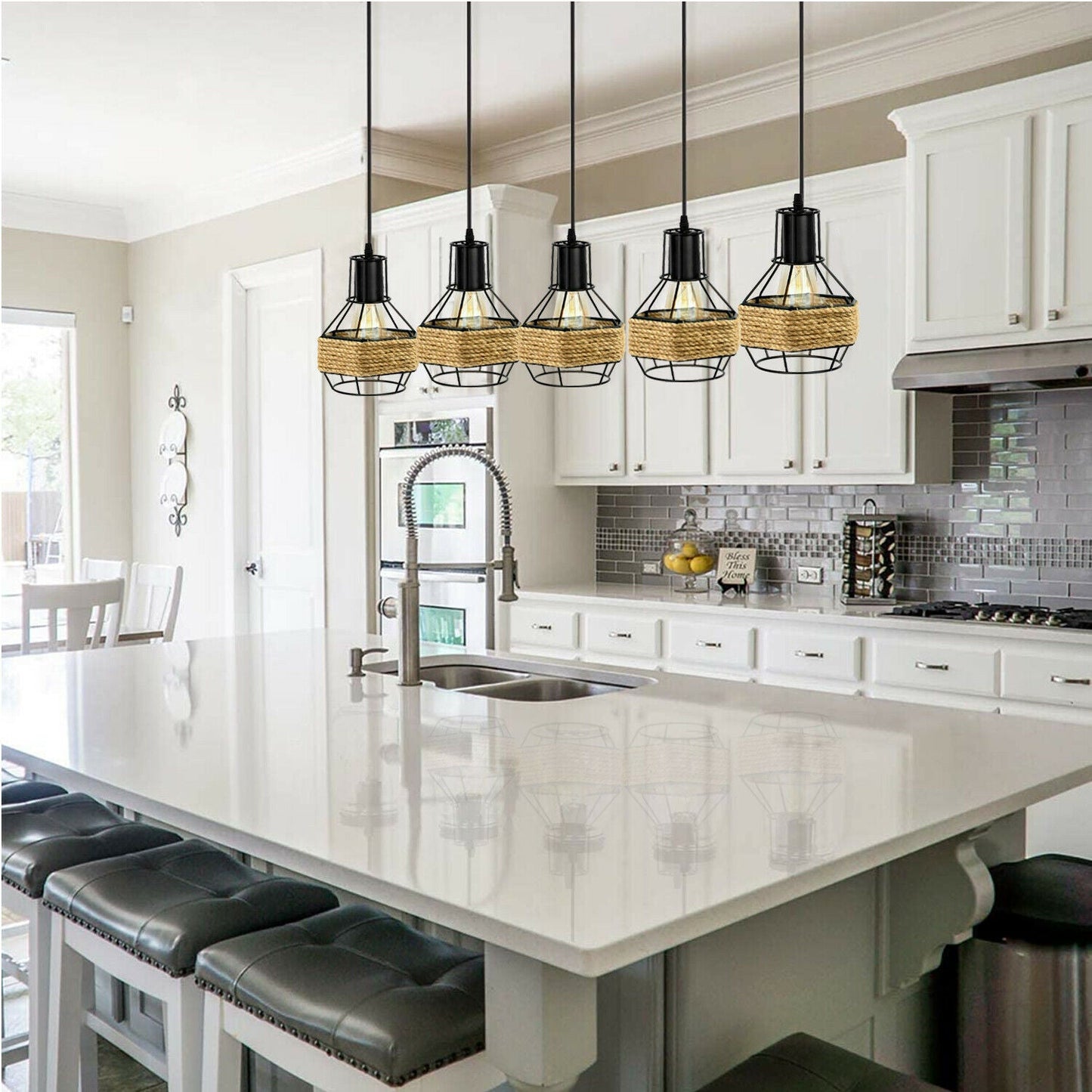 Rafferty Industrial Hemp Rope 5 Head Chandelier Pendant