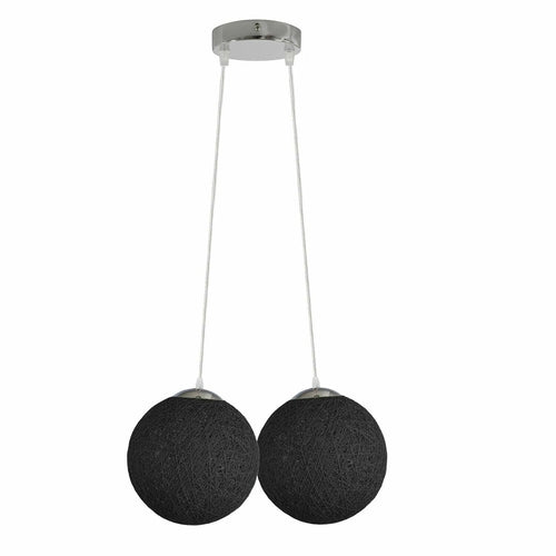Modern Rattan Pendant Two Wicker Woven Ball Globes