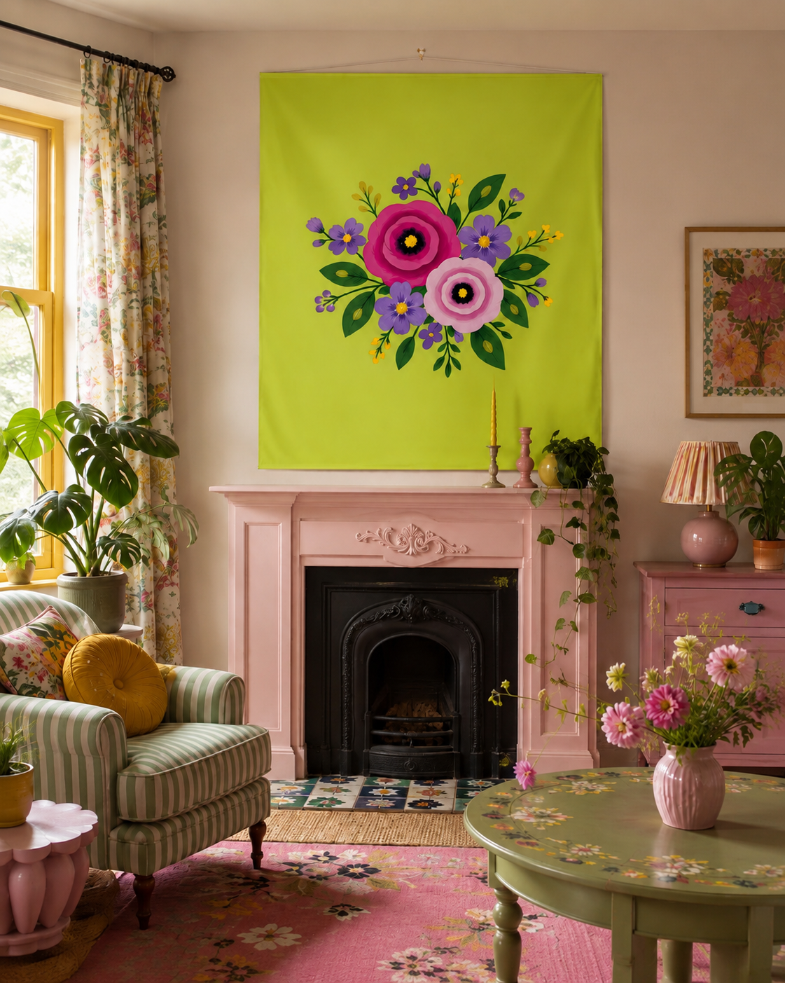 Posy Riot - Rose Eleanor- Large Fabric Wall Hanging - Apple
