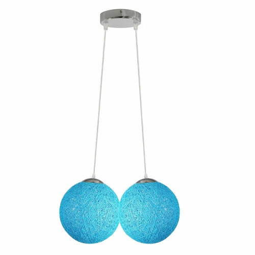 Modern Rattan Pendant Two Wicker Woven Ball Globes