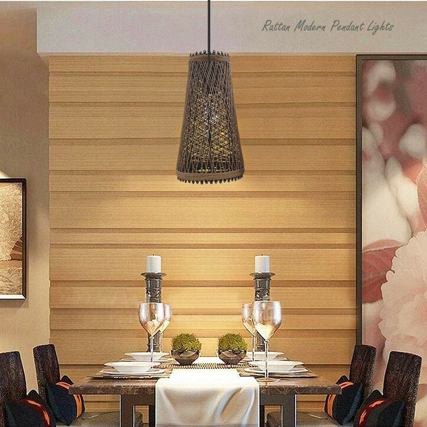 Modern Pendant Light Rattan Wicker Basket Ceiling Pendant Light