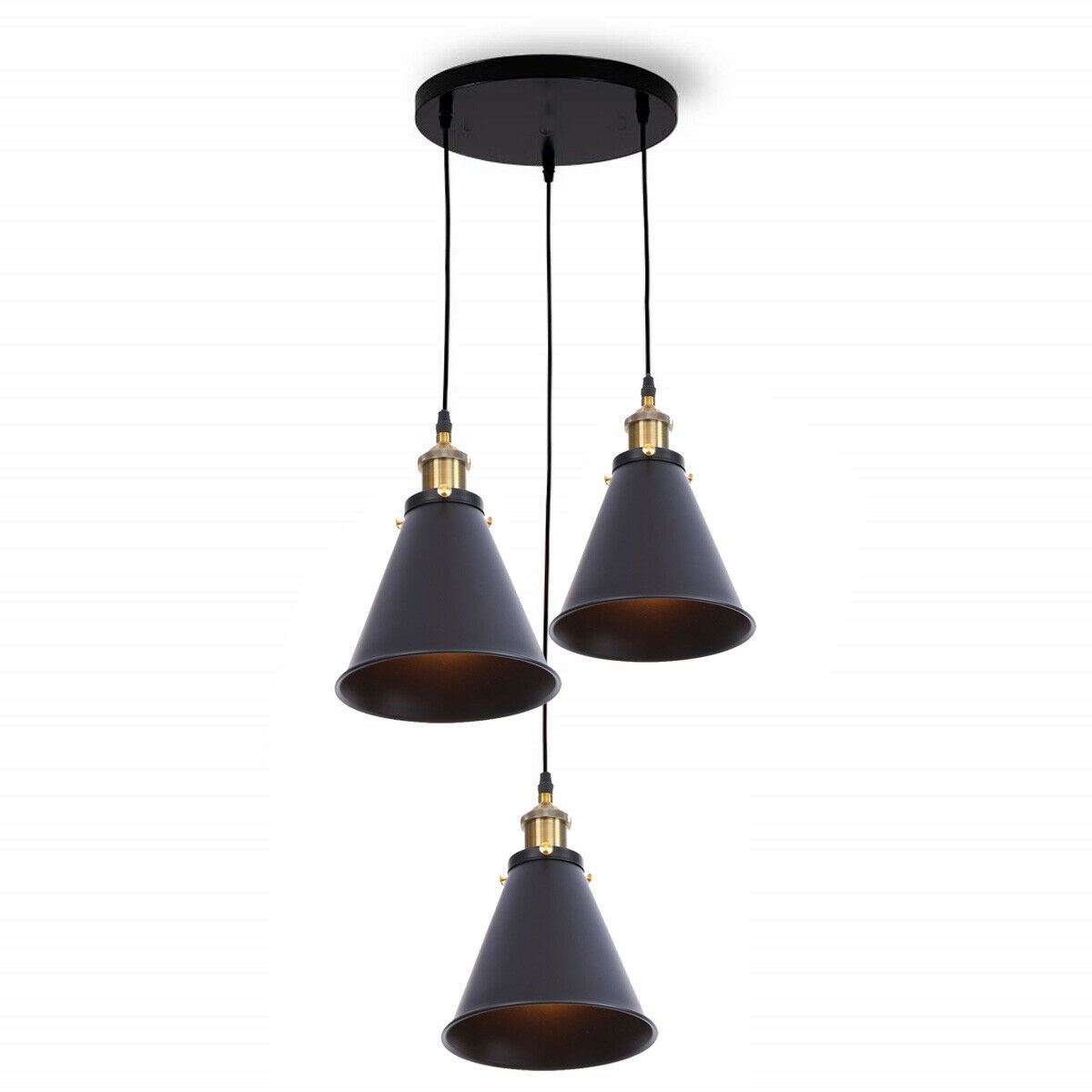 Retro Industrial 3- Head Vintage Round Base Pendant Ceiling