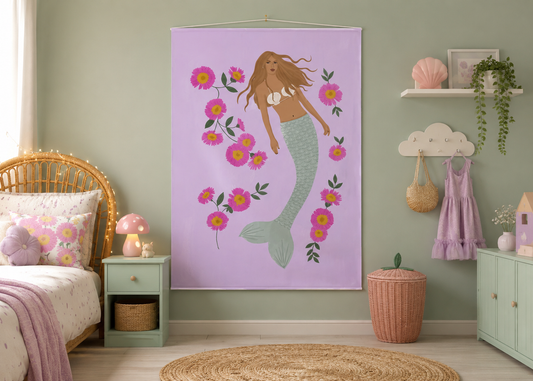 Senara - Large Fabric Mermaid Wall Hanging - Sea Pearl