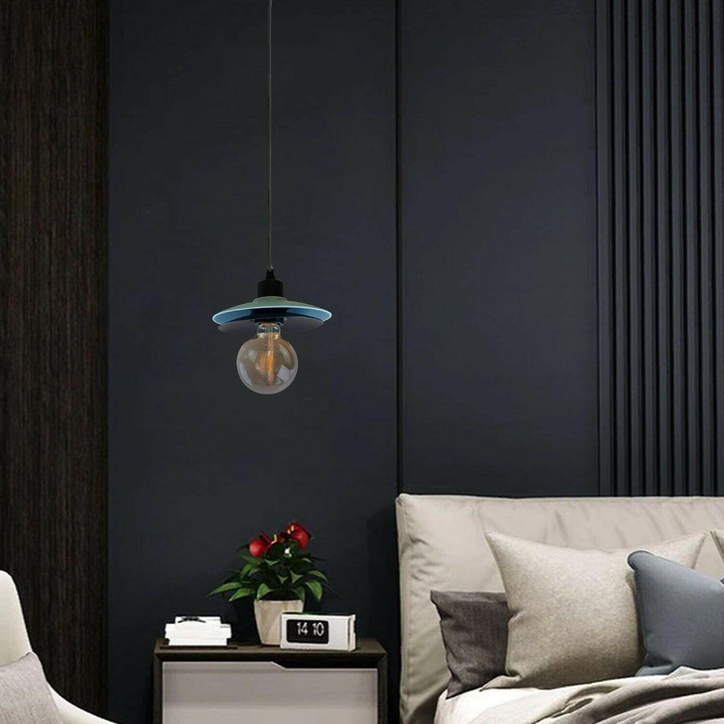 Double Shade Black And Blue Ceiling Hanging Pendant Light