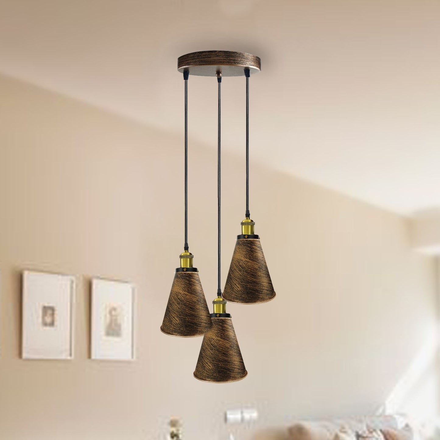 Retro Industrial 3- Head Vintage Round Base Pendant Ceiling