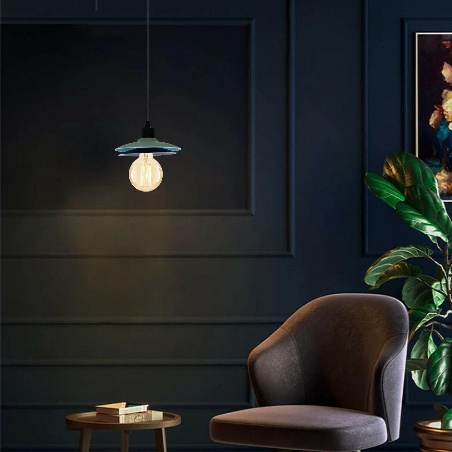 Double Shade Black And Blue Ceiling Hanging Pendant Light