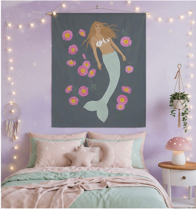 Senara - Large Fabric Mermaid Wall Hanging - Storm