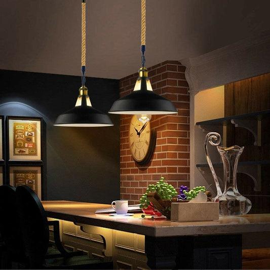 Slotted Shape Metal Ceiling Pendant Hemp Light Modern Retro