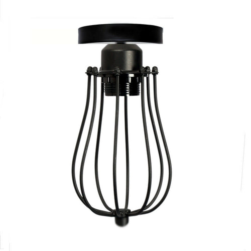 Vintage Hallway Ceiling Light, Black Semi-Flush Mount Basket Cage