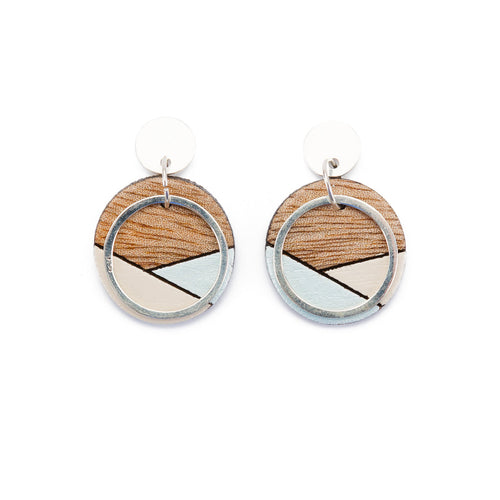 Contour blue and cream recycled wood silver earrings