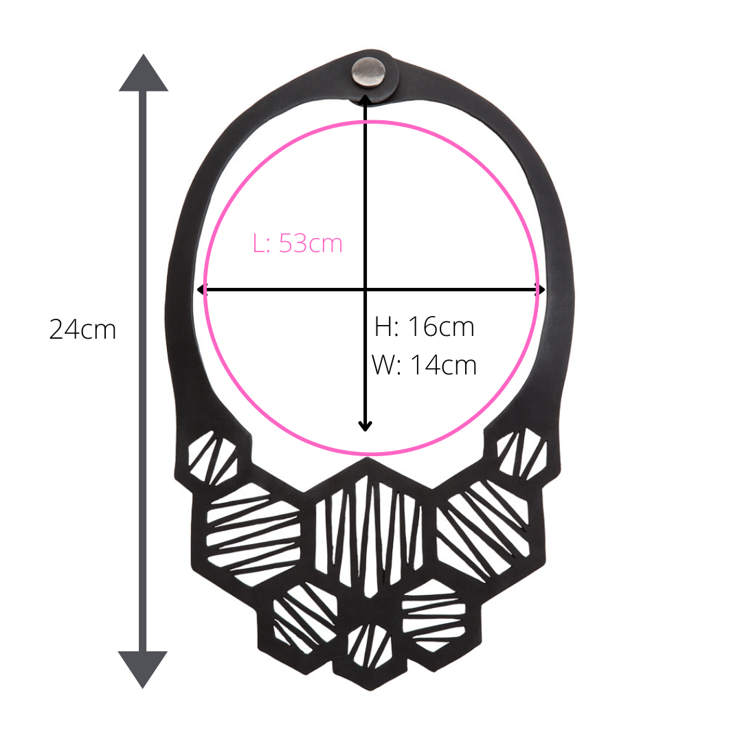 Honeycomb recycled rubber necklace dimensions