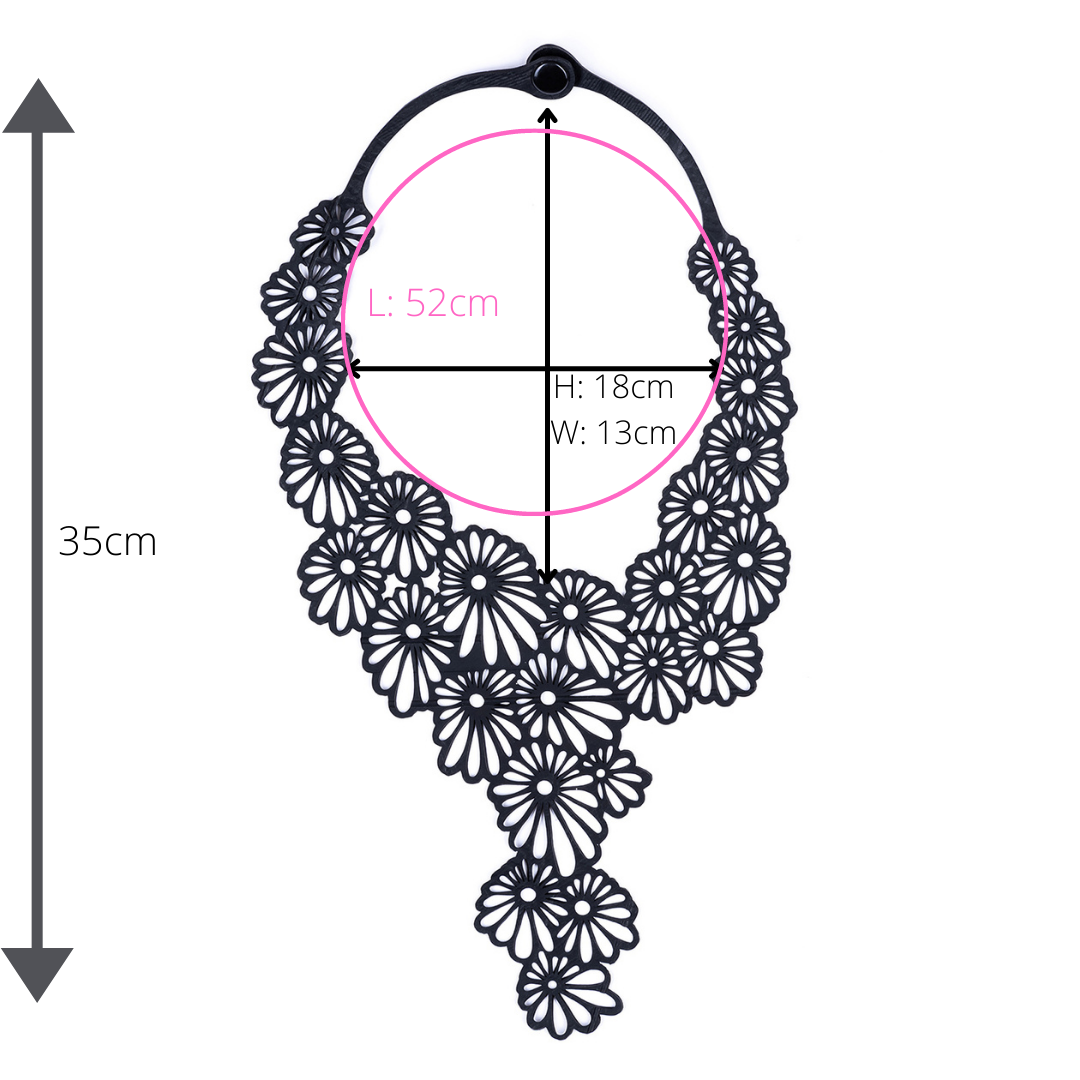 Daisy recycled rubber statement necklace dimensions