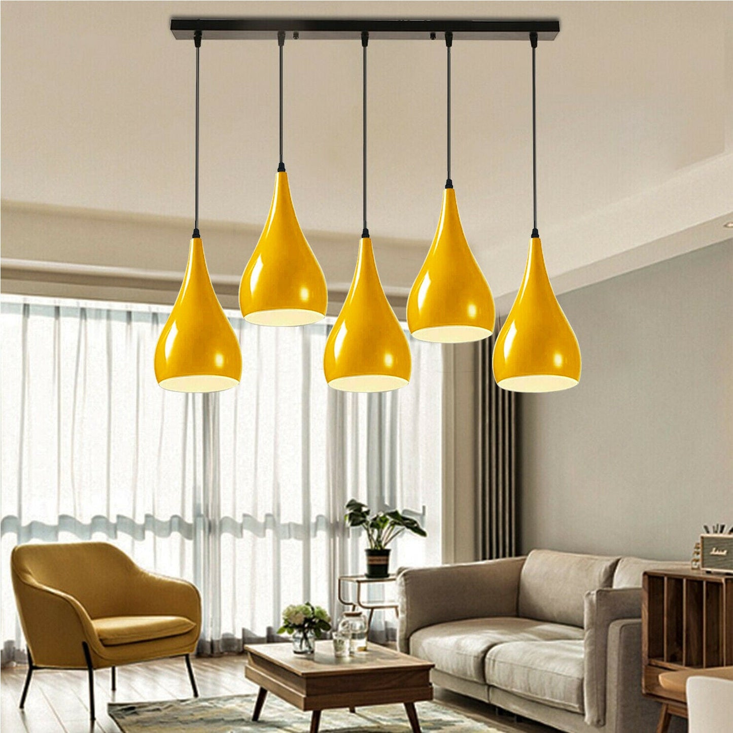 Yellow 5 Outlet Ceiling Light Fixtures Black Hanging Pendant