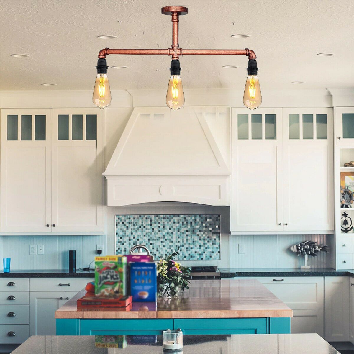 Thatcher 3 Head Vintage Water Pipe Ceiling Light