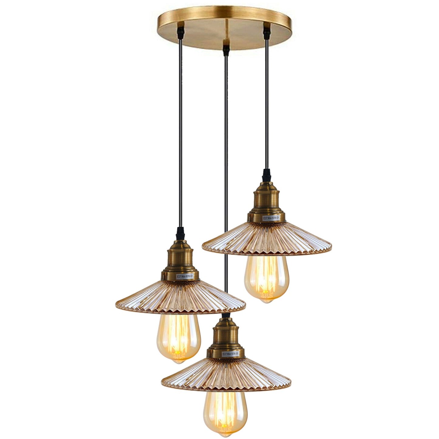 3 Way Ceiling Pendant Light Cluster Fitting Glass Lampshade